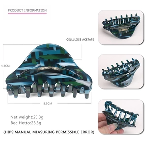 Pinza per capelli cava in acetato con motivo geometrico blu-verde da 8,9 cm