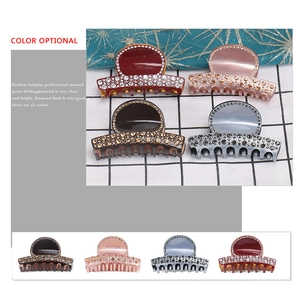 Acetate hair claw clip set for women with rhinestones in deep red, pink, and grey