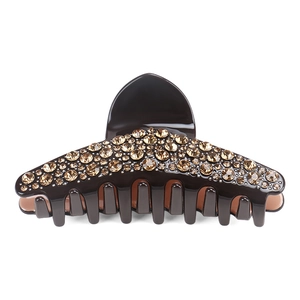 Grande pince à cheveux de luxe en acétate avec strass champagne étincelants sur fond brun