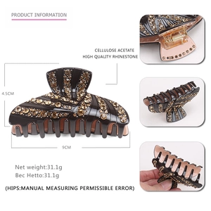 Elegant cellulose acetate hair claw clip with champagne rhinestones and metal spring