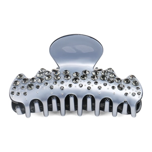 Elegant Japanese acetate hair claw clip with grey rhinestones for thick hair styling