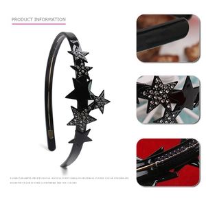 Elegante cerchietto in resina nera con stelle di strass scintillanti e denti antiscivolo