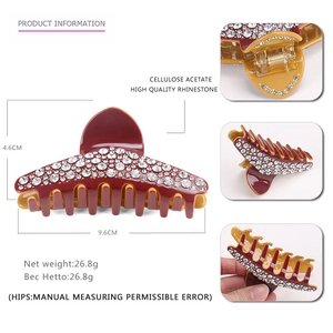 Pince à cheveux de luxe en acétate avec strass rouge bordeaux, grand clip de 9,6 cm