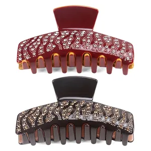 Luxurious Cellulose Acetate Hair Claw Clip For Women Handmade Pave Rhinestone Geometric Hair Accessories Hairgrip Styling Tools