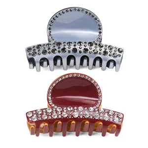 Vintage Geometric Acetate Hair Claw Clip For Women Large Rhinestone Hair Accessories Handmade Elegant Hair Styling Grips