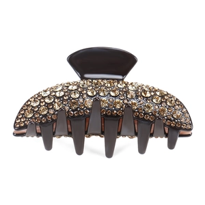 Sparkling rhinestone hair claw clip in dark amber acetate for vintage elegant hairstyles