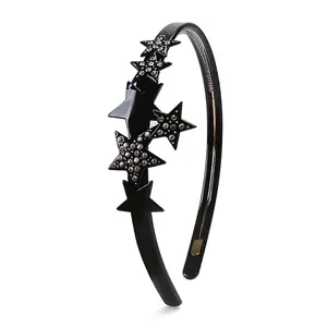 Cerchietto in Acetato con Stelle e Strass Elegante Fascia per Capelli Nera Stile Francese Minimalista Accessorio per Donna Festa