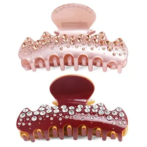Vintage Elegant Cellulose Acetate Geometric Rhinestone Hair Claw Clip Japanese Style Large Non-Slip Hair Accessory For Women
