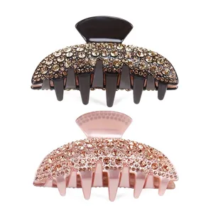 Large Acetate Hair Claw Clip For Women Vintage Elegant Rhinestone Inlaid Hair Catch Jaw Clip Handmade Hair Accessories For Thick Hair
