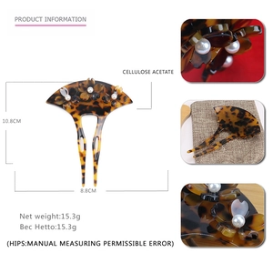 Elegant tortoise shell cellulose acetate hair fork with 3D floral pearl accents