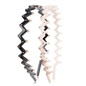 Serre-tête Élégant en Acétate de Cellulose Design Vague Zigzag pour Femmes Avec Künstliche Perles et Strass Accessoires de Cheveux