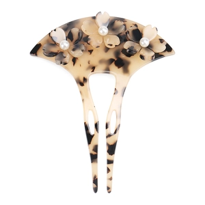 Elegant tortoiseshell acetate hair stick with floral cherry blossom and pearl accents