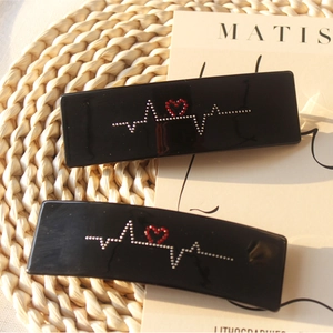 Pince à Cheveux à Ressort en Acétate avec Motif ECG Cardiaque et Cœur Rouge Strass Élégante Barrette pour Femme Accessoires
