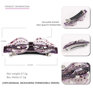 Barrette élégante en acétate de 8,5cm avec texture marbrée violette et strass fins