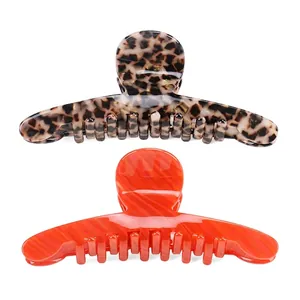 Large Cellulose Acetate Hair Claw Clip Retro Marble Leopard Print Shark Clip Handmade Strong Hold Hair Accessory For Women