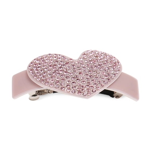 Pink heart spring clip for women with full rhinestones on acetate base hair accessory