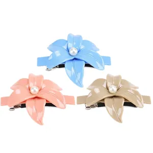 Fermaglio Capelli Fiore Acetato Camelia Clip Molla Con Perla Artificiale Lucido Dolce Accessorio Capelli Donna Gioielli