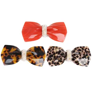 Vintage French Acetate Bow Hair Clip Luxury Tortoiseshell Leopard Print Artificial Pearl Rhinestone Spring Clip Hair Accessory Women