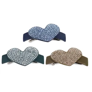 Vintage Heart Shaped Cellulose Acetate Hair Clip With Sparkling Rhinestones Elegant Automatic Spring Clip For Women Girls Hair Accessories