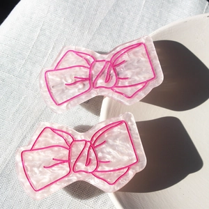 Barrettes à cheveux nœud rose en résine d'acétate texturée, lot de deux pour femmes