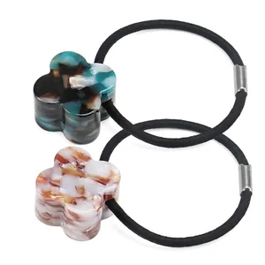 Geometric Clover Acetate Hair Tie Minimalist Handmade High Elastic Tortoiseshell Marble Pattern Hair Accessories For Women