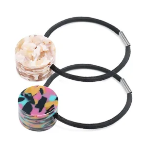Handmade Acetate Cylindrical Hair Tie Elegant Marble Tortoiseshell Pattern Elastic Hair Band Geometric Ponytail Holder Women Jewelry