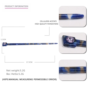 Elegant marble cellulose acetate hair stick with a purple rhinestone inlay 17.5cm long