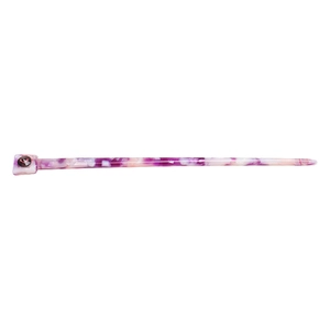 Minimalist purple marble hair stick with square head and red gemstone inlay