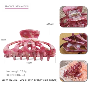 Pink marble tie-dye acetate hair claw clip with cutout design and 8.9cm size detail