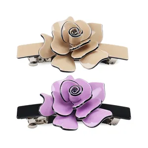 Vintage French Camellia Rose Hair Clip PVC Spring Ponytail Clip Elegant Flower Hair Accessories For Women Party Wedding