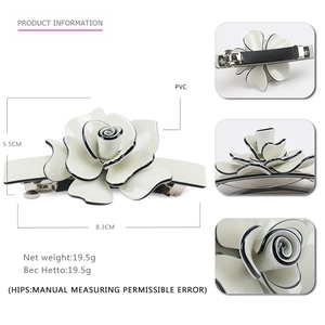 Creamy white 3D rose acrylic hair clip with black edges and metal spring back