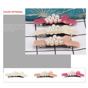 Elegant 8cm acetate berry hair clip with pearls and spring back metal fastener