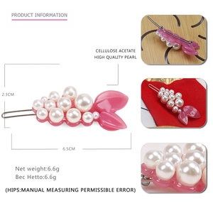Fischförmige Haarklammer aus rosa Acetat mit Perlen, Größe 6,5x2,3 cm und 6,6 g