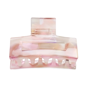 Elegant rectangle acetate hair claw clip with pink and yellow marble pattern finish