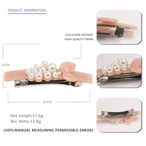 French style acetate berry hair clip with white pearls and 8.9cm spring metal fastener