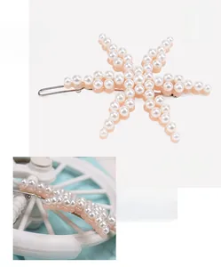Détails de la barrette étoile de mer de 8,5 cm avec perles élégantes et fini acétate