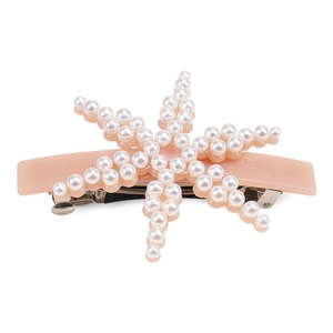 Elegant 8cm pink acetate spring hair clip featuring a pearl-studded starfish design