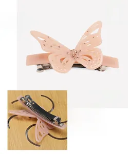Detailansichten einer rosa Schmetterling Haarklammer aus Acetat mit Strass, 8,8x5,8cm