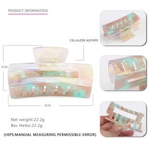 Large marble pattern cellulose acetate square hair claw clip with size dimensions