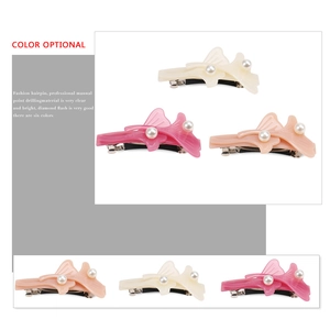 Barrette Ginkgo avec perles et cristaux en tons blanc, rose et beige clair
