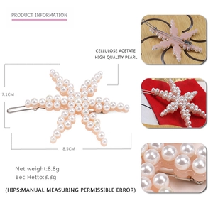 Barrette étoile élégante de 8,5cm en acétate de cellulose avec perles pour femmes