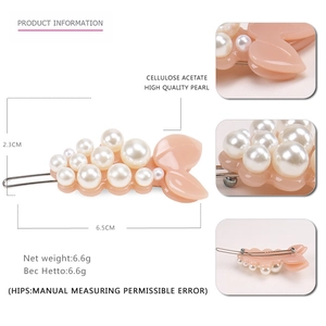 Haarklammer aus rosa Celluloseacetat in Fischform mit Perlen und Metallgriff 6,5cm