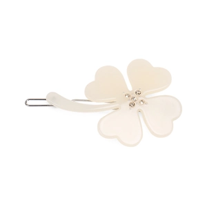 Elegant cream four-leaf clover hair clip with crystals and silver metal barrette