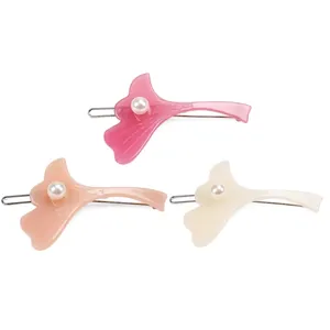 Pince à Cheveux Élégante en Forme de Feuille de Ginkgo en Acétate de Cellulose Avec Imitation Künstliche Perle Accessoires de Cheveux pour Femmes