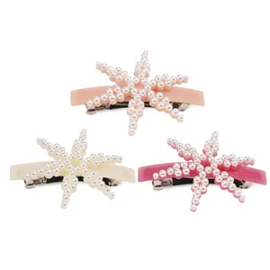 Elegant Acetate Sea Star Hair Clip With Faux Artificial Pearls Starfish Spring Clip For Women Wedding Beach Hair Accessories