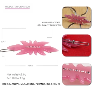 Rosafarbene Haarspange aus Acetat mit Strasssteinen, 7,5cm Haarschmuck in Flammenform
