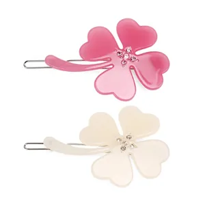 Elegant Four Leaf Clover Hair Clip Cellulose Acetate Hair Accessories With Rhinestone Bangs Side Clip For Women Jewelry