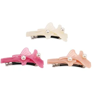 Élégante Barrette à Cheveux Feuille de Ginkgo Style Français en Acétate de Cellulose Avec Künstliche Perle Artificielle Bijoux pour Femmes