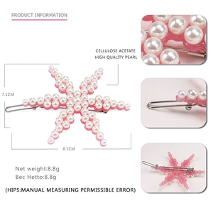 Barrette en forme d'étoile rose en acétate avec perles et fermeture à clip en métal