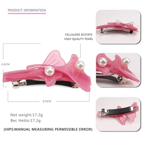 Pince à cheveux feuille de ginkgo rose en acétate avec perles, longueur 8,9 cm